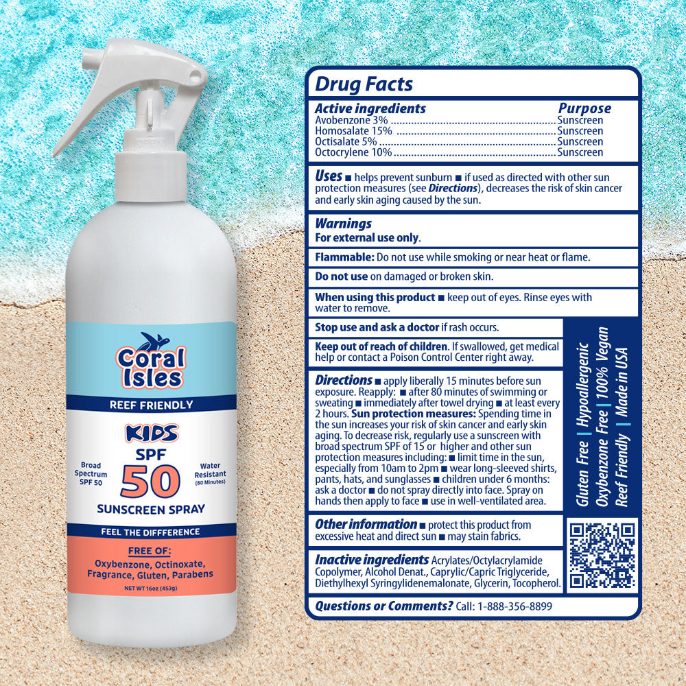 Coral Isles 16-oz Bottle KIDS SPF 50 Refillable Spray-on Sunscreen Mist