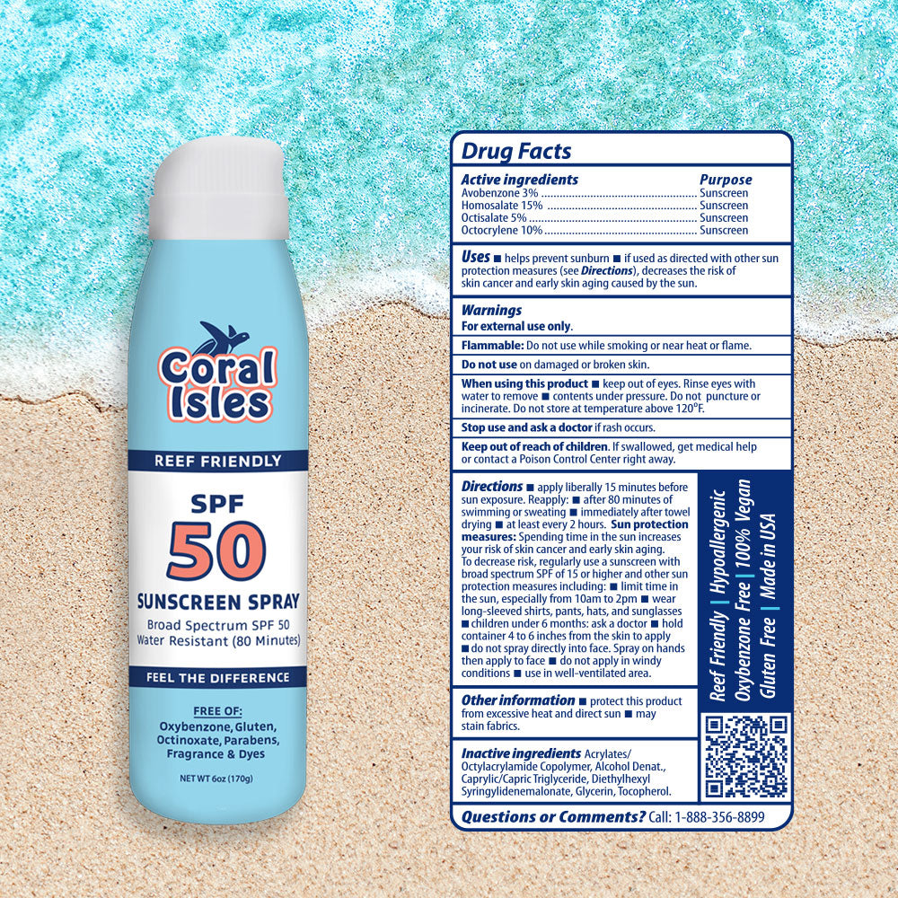 3-Pack 6-oz Coral Isles SPF 50 Continuous Spray Sunscreen
