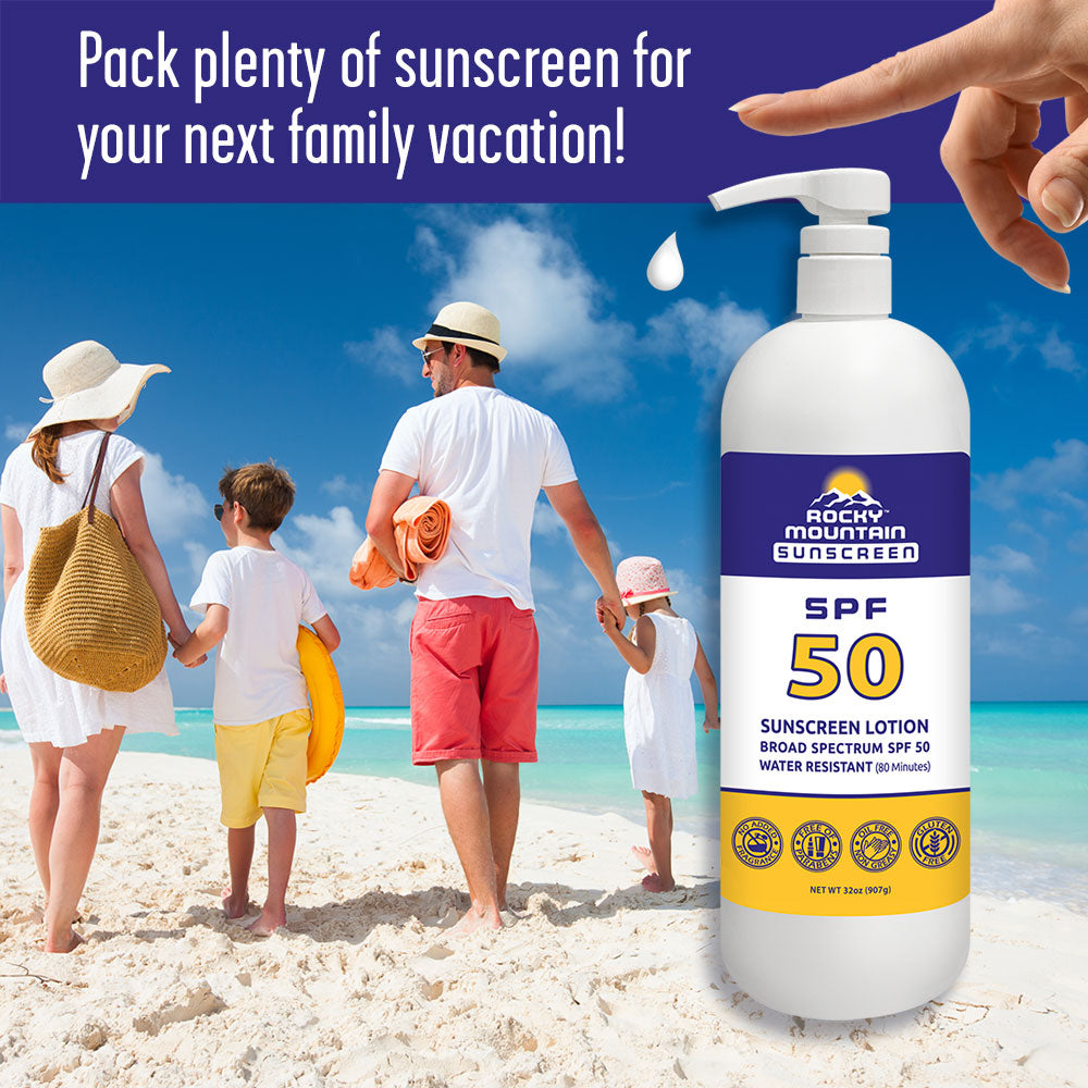 Bulk Quart SPF 50 Sunscreen Lotion with Pump Sunscreen Rocky Mountain Sunscreen