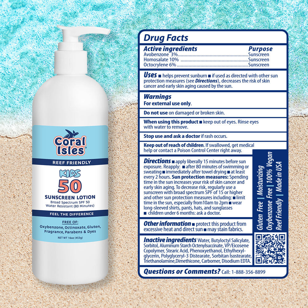 16-oz Coral Isles SPF 50 KIDS Sunscreen Lotion with Pump