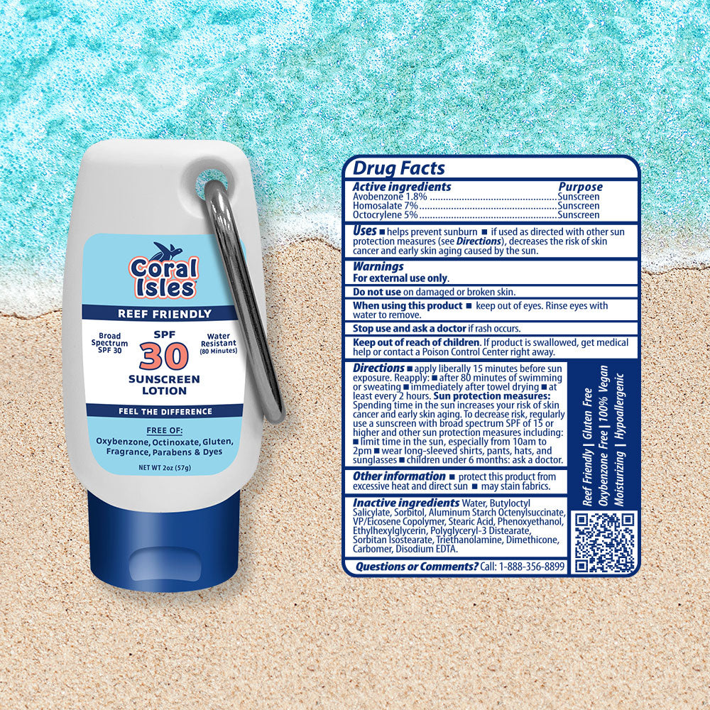 2-Pack 2-oz Coral Isles SPF 30 Sunscreen Lotion with Carabiner